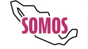 El nuevo logo de Somos México tiene en color rosa la palabra "Somos" sobrepuesta a la silueta, marcada en color negro, de la República Mexicana.