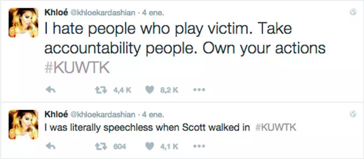 Con estos tuits, Khloé expresó su molestia, atacando a Scott por ponerse en "plan de víctima".