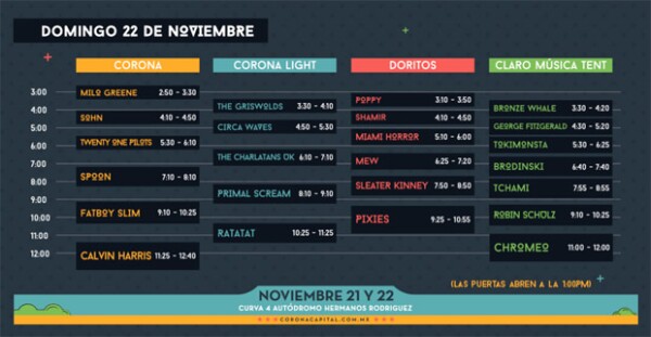 Horarios, domingo 22 de noviembre