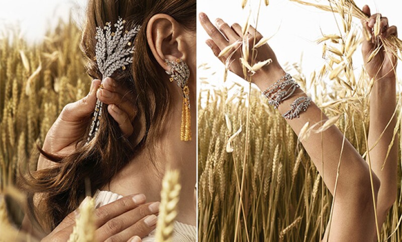 Con oro blanco, y gemas como diamantes tanto blancos como amarillos, esmeraldas y turquesas, la colección tiene un aire muy fresco.