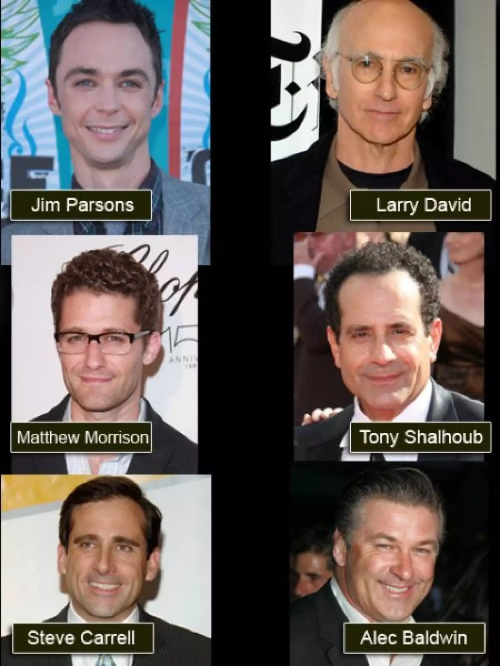 Mejor Actor de Comedia: Jim Parsons `The Big Bang Theory´; Larry David `Curb your enthusiasm´; Matthew Morrison `Glee´; Tony Shalhoub `Monk´; Steve Carell `The office´ y Alec Baldwin `30 rock´.