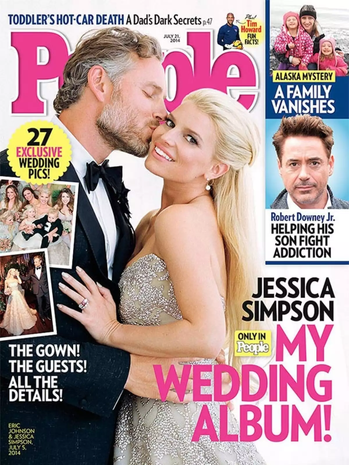 La pareja posó sonriente y enamorada para la portada de People. Ella lució un espectacular diseño bordado en oro de Carolina Herrera.