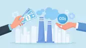 Businessman Paying Carbon tax. GHG Payment as Environmental Fee to Reduce CO2. Greenhouse Gas Cost of Emission or Pollution, Charged for Global Warming. Factory Pipe Emitting Toxic Smoke