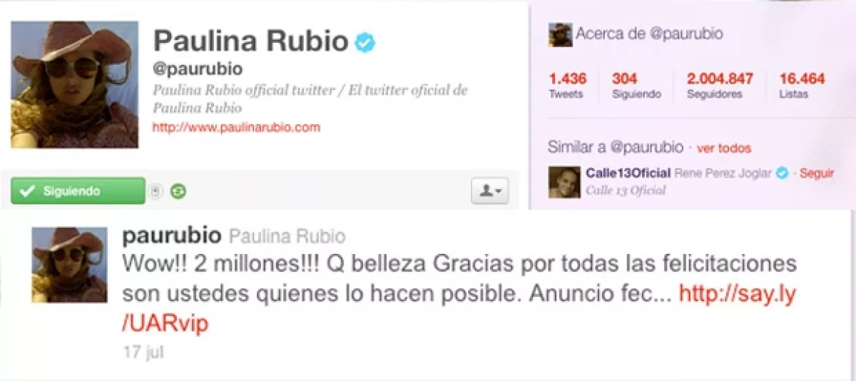 Paulina Rubio agradeció a sus seguidores por este hecho.