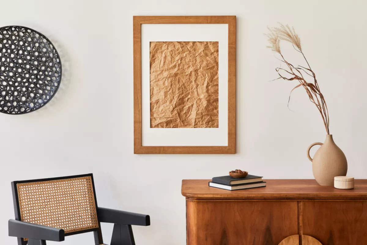 Minimalist composition of living room.