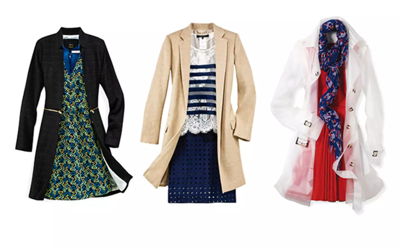 Aunque la temporada es muy calurosa, los chubascos pueden sorprender y debes estar preparada;aprende a combinar prendas en algodón, poliéster o seda con sacos, gabardinas o abrigos ligeros.