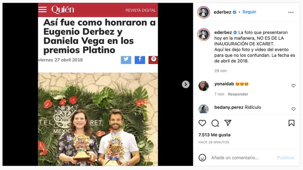 Eugenio Derbez recuerda cobertura de Quién en Premios Platino 2018