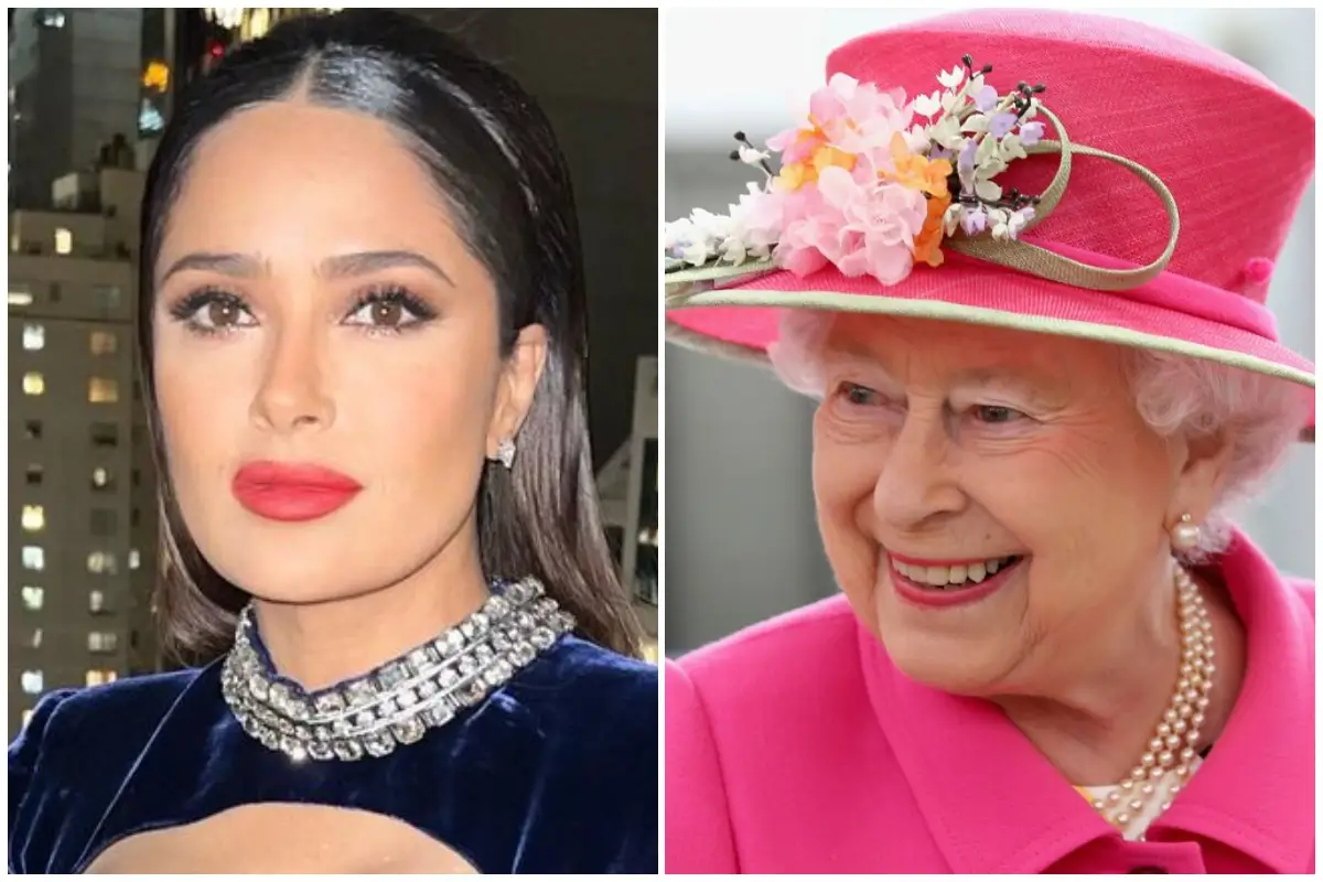 Salma Hayek y la reina Isabel II