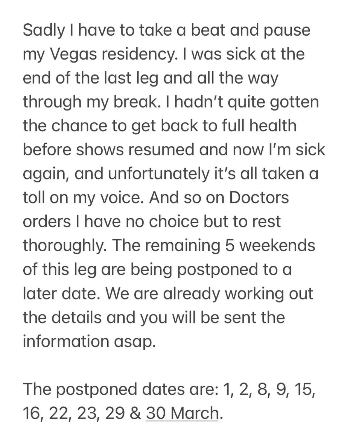 La razón por la que Adele canceló un mes de conciertos en Las Vegas 