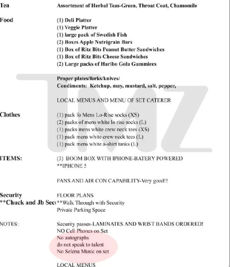 El portal TMZ filtró la lista de extrañas peticiones que hace Justin para sus sesiones fotográficas, y entre ellas hay una que prohibe reproducir música de su ex novia durante la sesión.