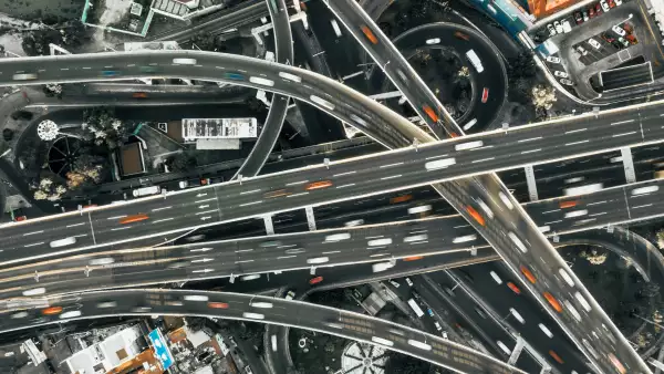 Highway junction aerial view