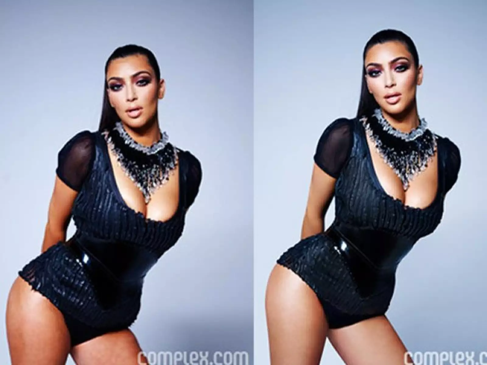 En la sesión de fotos para la revista Complex, decidieron hacerle unos pequeños arreglos a la imagen final de Kim Kardashian, difuminaron la celulitis de sus piernas, uniformaron el color, y quitaron algunas `curvitas´de más.