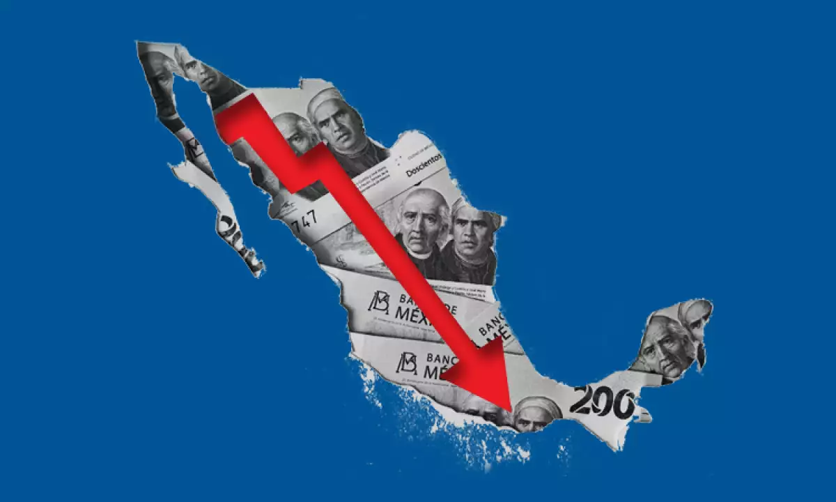 Financial crisis with Mexico map on business chart