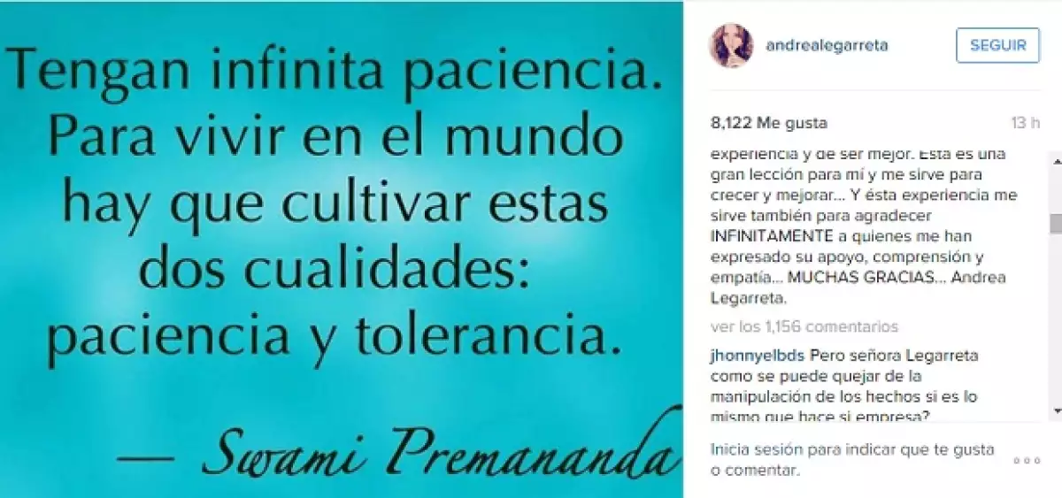 Acompañado de un quote de un reconocido gurú, la conductora destacó que tanto ella como su familia han recibido amenazas de muerte.