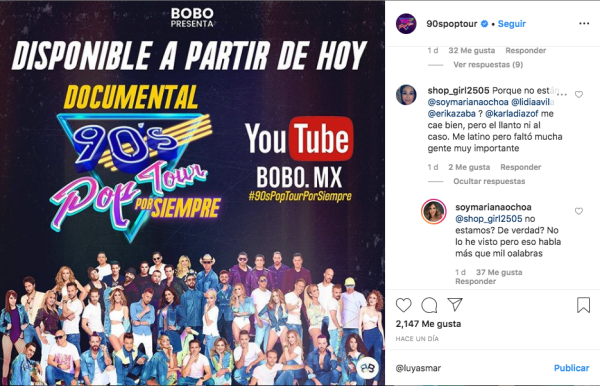 Instagram del show 90's Pop Tour