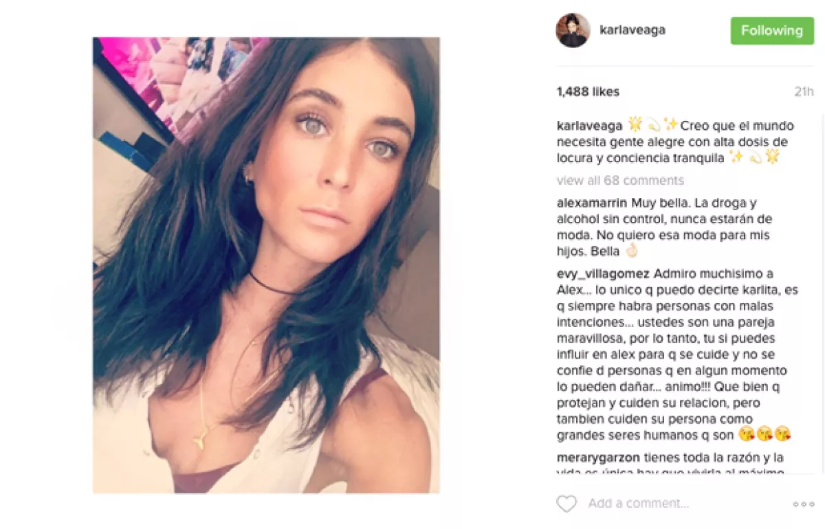 Karla Laveaga publicó este mensaje el día en que la foto de Alejandro Fernández se hizo viral.