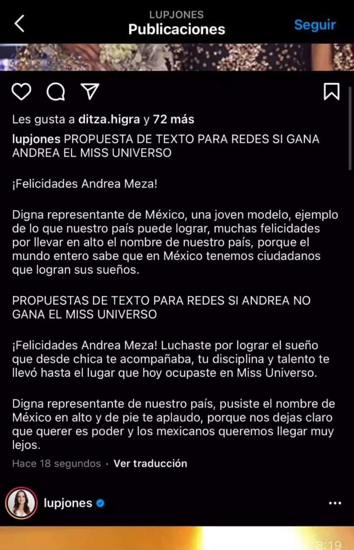 Mensaje de Lupita Jones