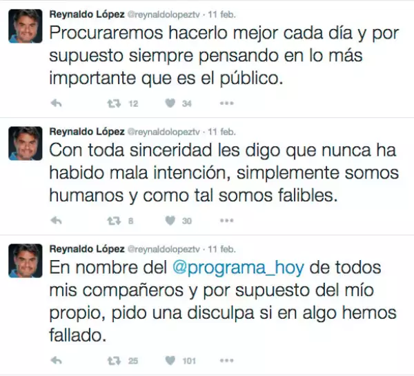 Ante estos tuits Reynaldo fue fuertemente criticado en las redes sociales.