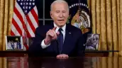 Estados Unidos El presidente Joe Biden pronuncia un discurso en horario estelar a la nación sobre sus enfoques para el conflicto entre Israel y Hamas, la asistencia humanitaria en Gaza y el apoyo continuo a Ucrania en su guerra con Rusia, desde la Oficina Oval de la Casa Blanca en Washington, EE. UU. 19 de octubre de 2023.