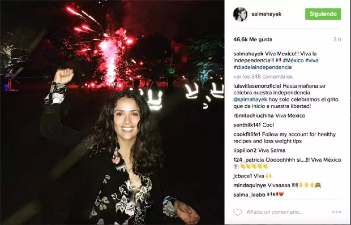 Salma Hayek festeja feliz el Día de Independencia.