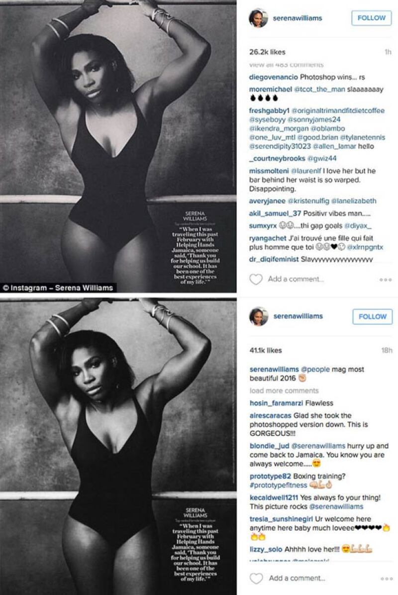 Daily Mail logró captar la primera foto (la retocada) y la segunda que compartió corrigiendo su error de Photoshop.