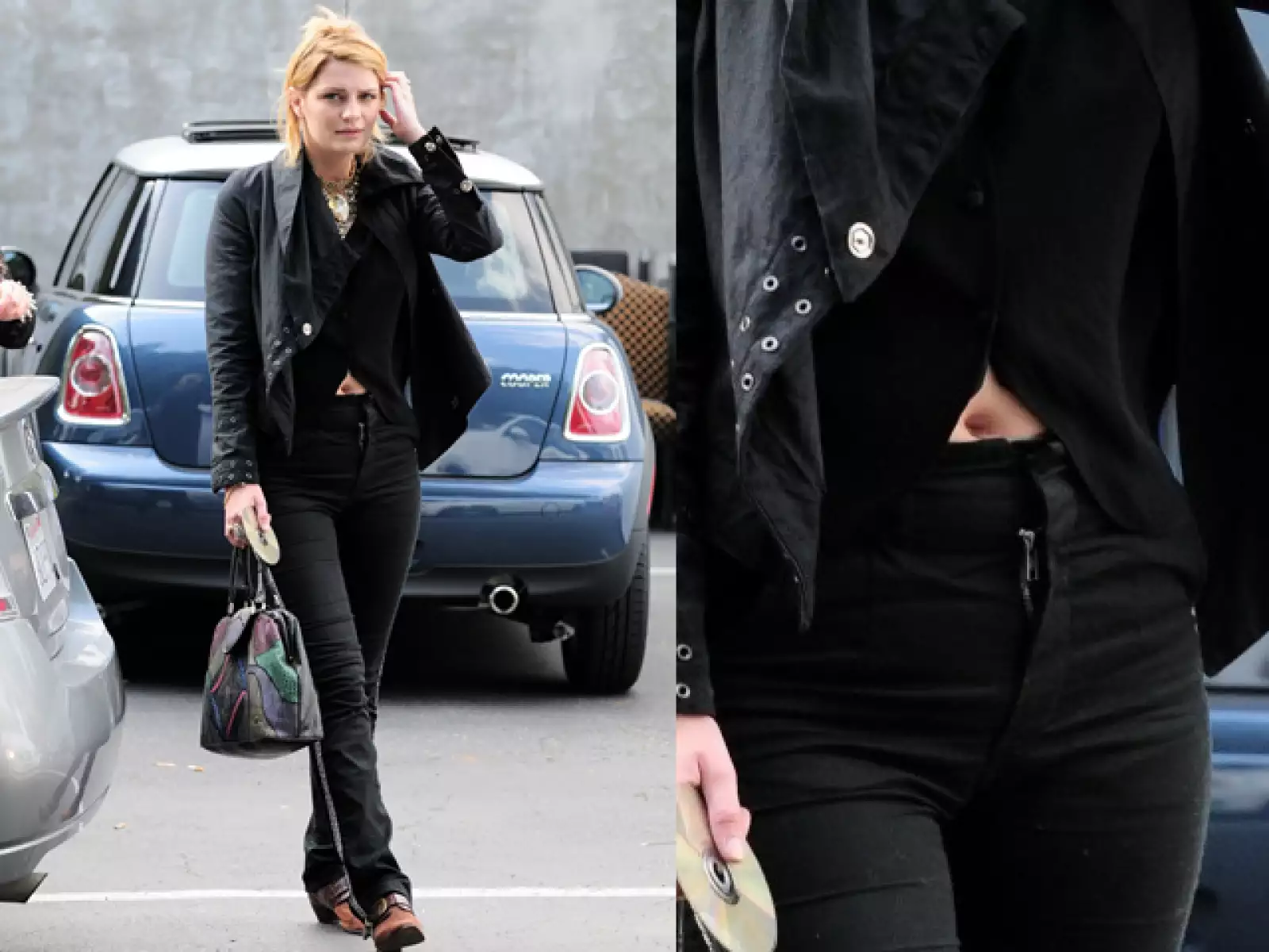 Mischa Barton enseñando pancita muy poco sexy.