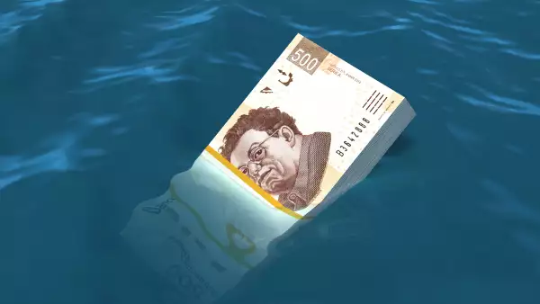 (Billetes de 500 pesos, hundiéndose en el mar)