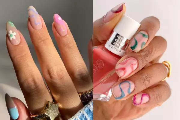 uñas de colores con líneas