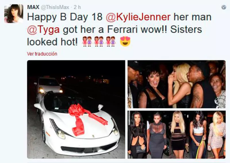 La menor de las hermanas Jenner estrenó un look güero y recibió como regalo de su novio Tyga un lujoso Ferrari de 320 mil dólares.