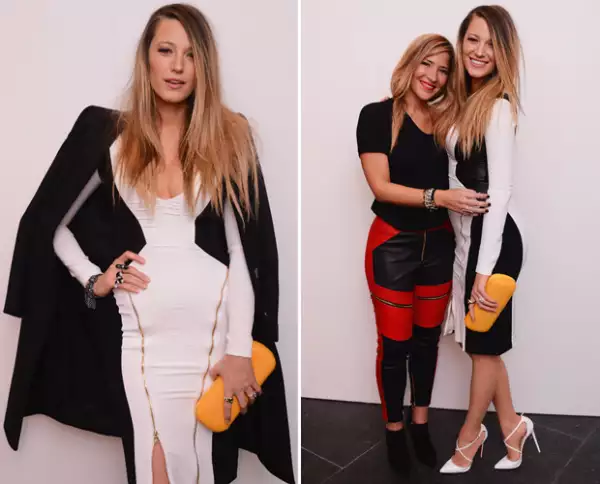 Blake posó junto a la diseñadora Gabriela Cadena y de perfil también fue evidente que la actriz ha recuperado al 100% su figura.