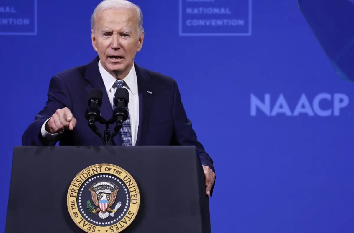 Estados Unidos El presidente Joe Biden habla en la 115a Convención Nacional de la NAACP en el Centro de Convenciones de Mandalay Bay el 16 de julio de 2024 en Las Vegas, Nevada. Biden regresó a la campaña, pronunciando discursos en la convención de la NAACP hoy, y lo hará mañana en la Conferencia Anual de UnidosUS durante una visita al estado del campo de batalla de Nevada.