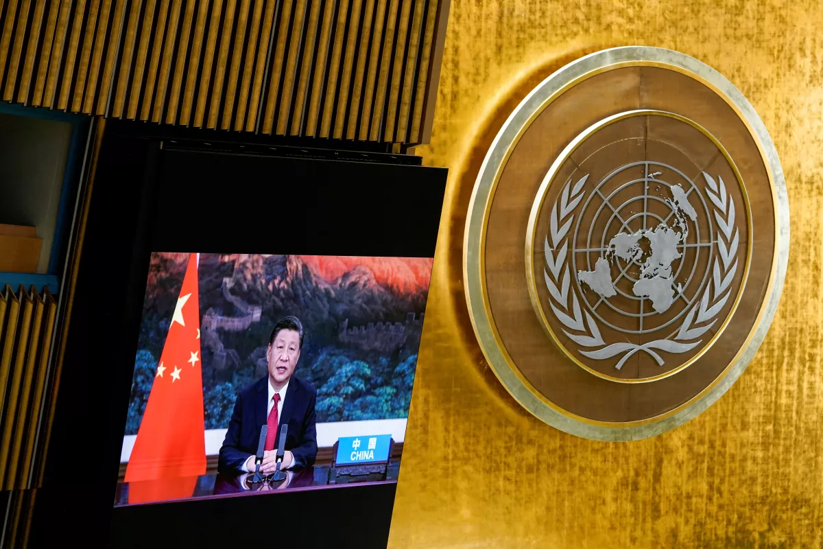 Foto de archivo: El presidente China Xi Jinping habla remotamente ante la Asamblea General de la ONU. 
