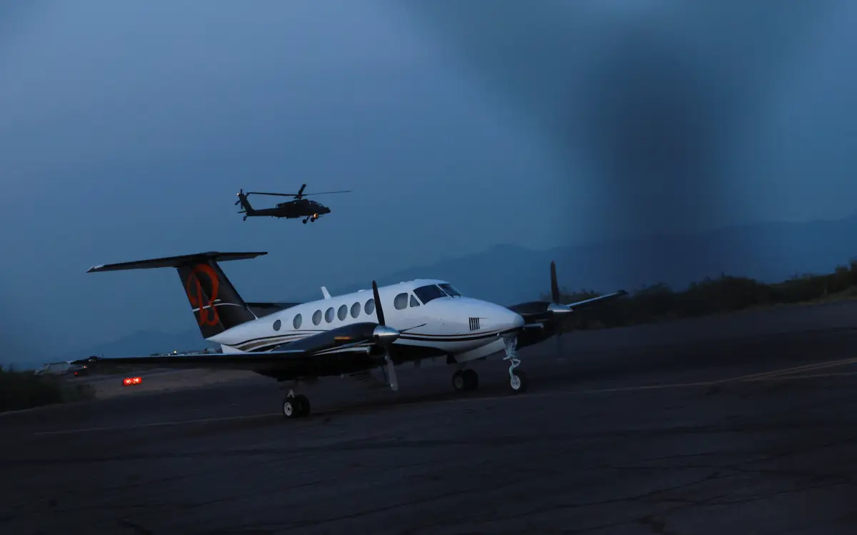 A plane believed to have carried Mexican drug lord Mexican drug lord Ismael "El Mayo" and Joaquin Guzman Lopez arrested in El Paso, is seen in Santa Teresa
