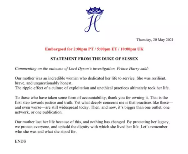 Comunicado príncipe Harry