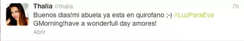 La cantante mexicana expresó su enorme gusto por la recuperación de su abuelita Eva Mange.