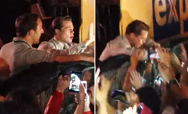 Al salir a saludar a sus fans, Brad notó que una niña estaba en peligro y rápidamente fue a ayudarla.