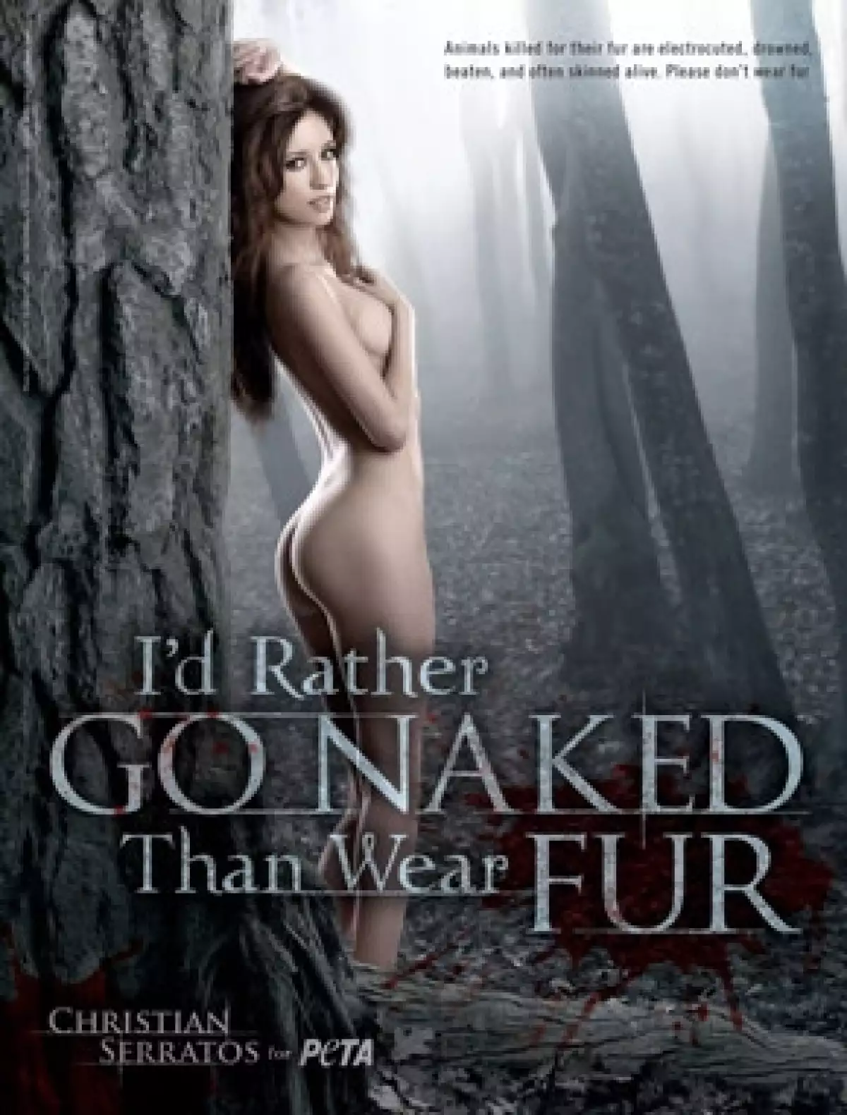 Con el lema de "Prefiero estar desnuda que usar pieles", Christian Serratos se une a otras famosas que aparece en promocionales sin ropa.