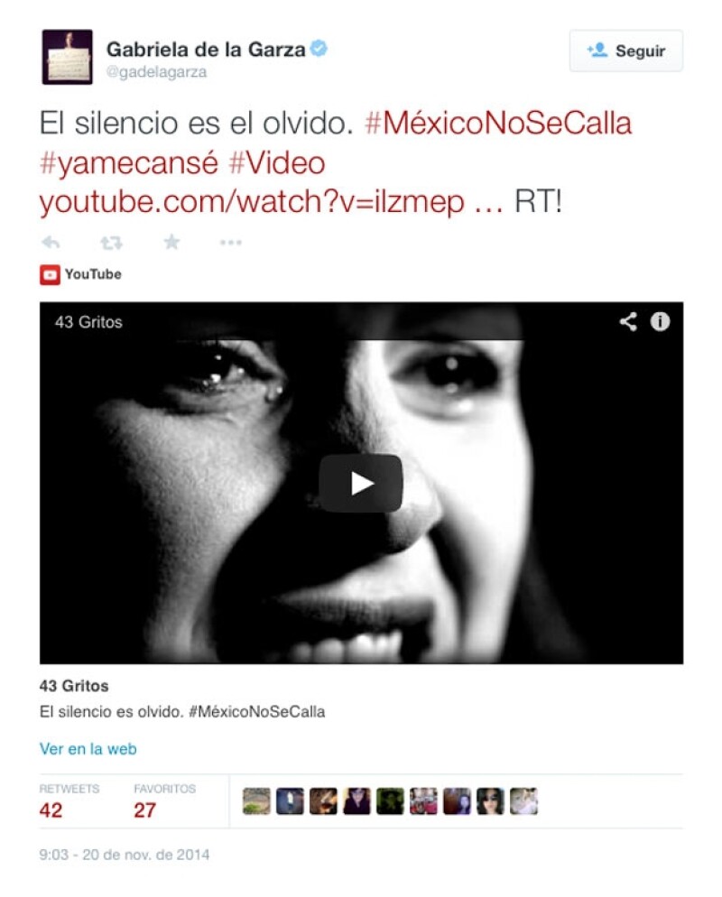 Gabriela de la Garza ha mostrado su inconformismo con varias publicaciones en su Twitter, por lo que a través del video invita a no callar.