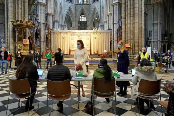 Duke And Duchess Of Cambridge Visit Westminster Abbey Vaccination Centre