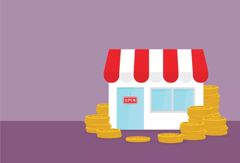 Tienda con monedas alrededor.