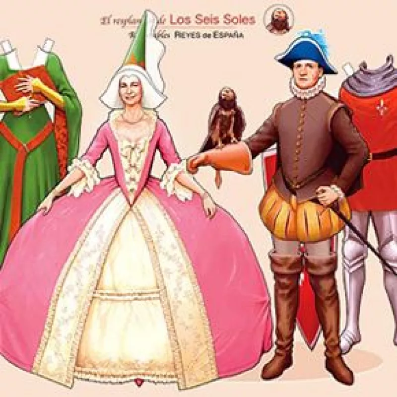 Juan Carlos y doña Sofía protagonizan el tradicional juego infantil en donde se incluyen seis figuras de los Reyes vistiendo atuendos de época de los siglos XIV, XVI y XVIII.