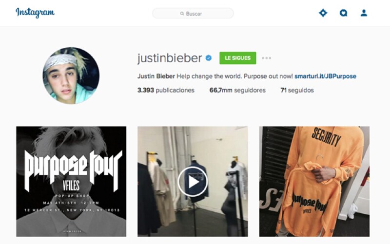 Instagram de Justin Bieber.