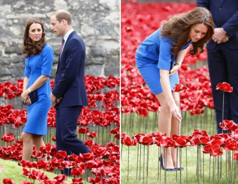 Los Duques de Cambridge y el príncipe acudieron este martes a la Torre de Londres para ser testigos de una exhibición honorífica compuesta por amapolas de cerámica.