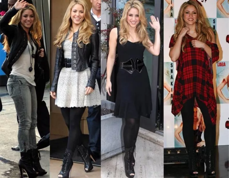 La cantante fue a promover su más reciente álbum discográfico 'Loba' a Europa y utilizó el mismo calzado en distintos países.