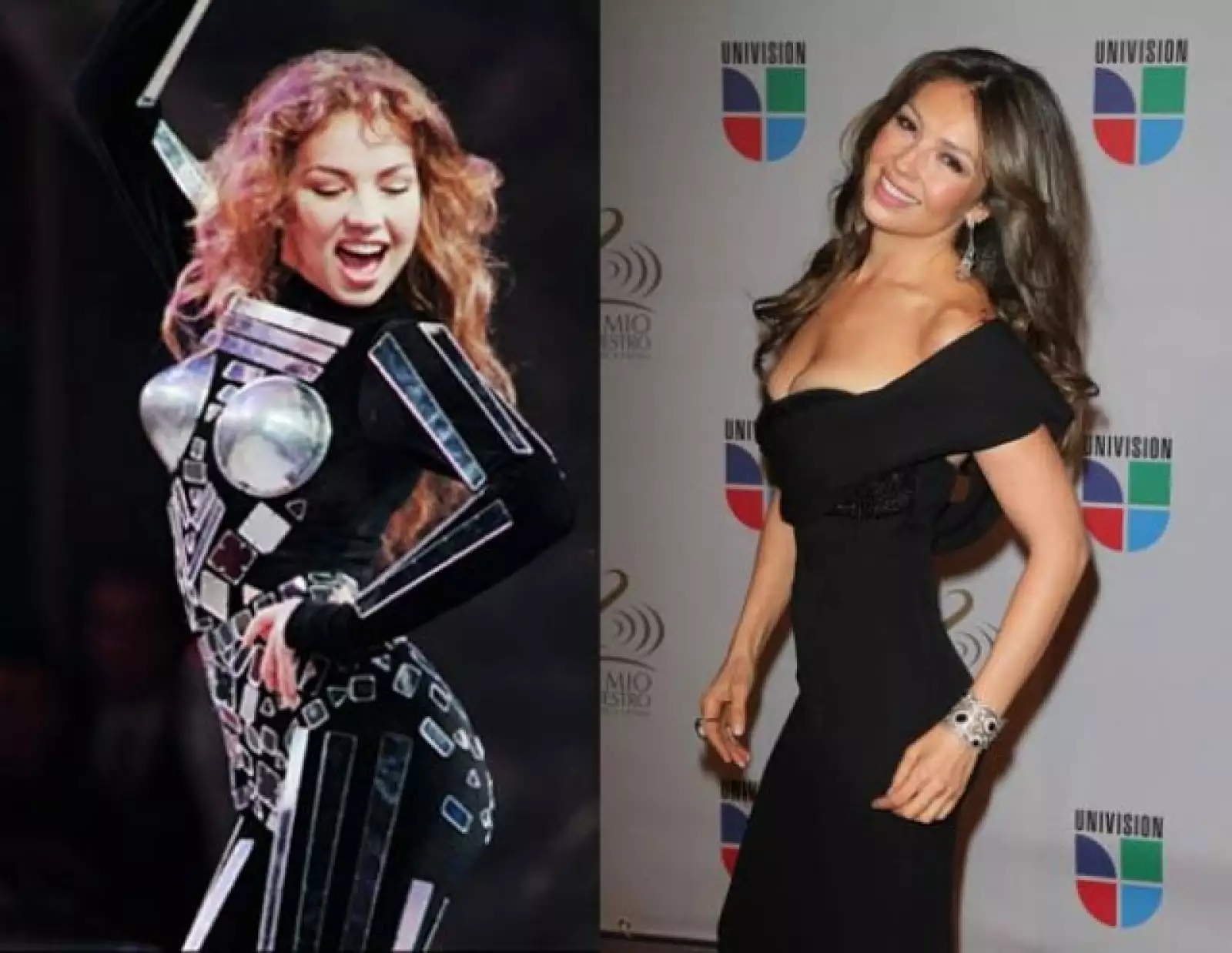 En 1997, la cantante mexicana Thalía lucía curvilínea, con el paso del tiempo perdió peso y quedó muy flaca.