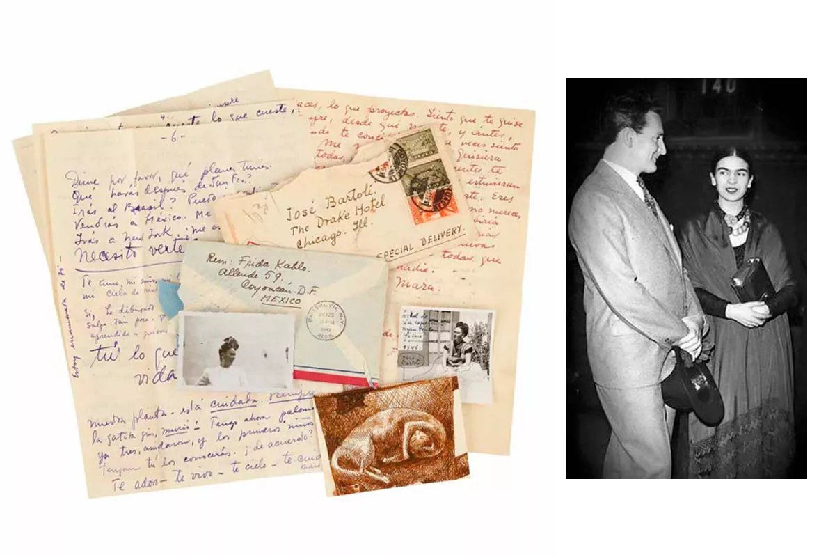 José Bartoli y Frida Kahlo junto a las cartas que se enviaron. 