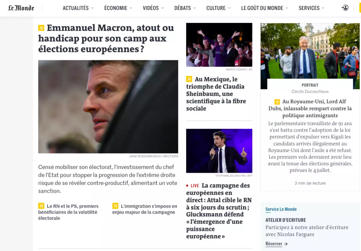 Captura de Pantalla de la portada de Le Monde del 3 de junio