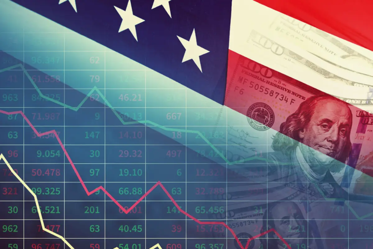 gráfica financiera al fondo bandera de estados unidos