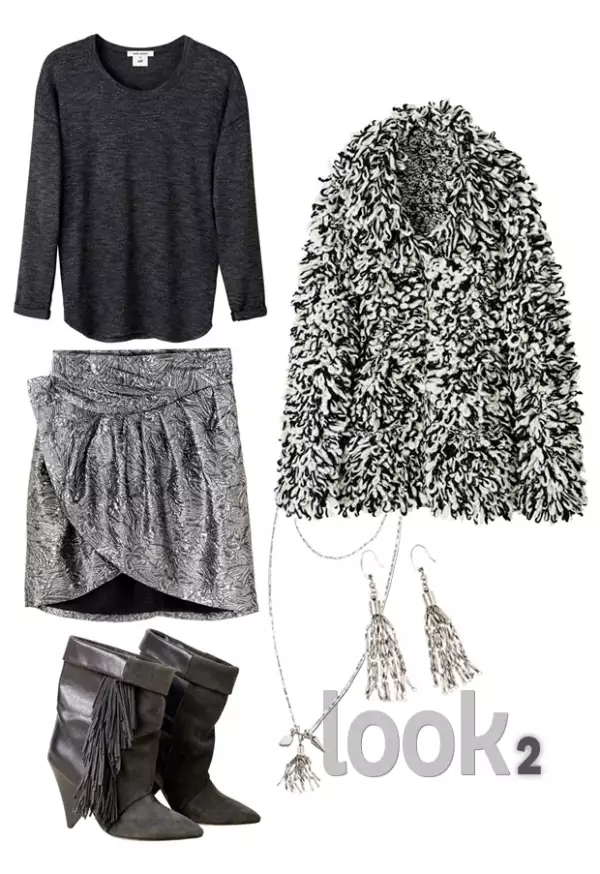 El look 2 consta de colores que van del blanco al negro.