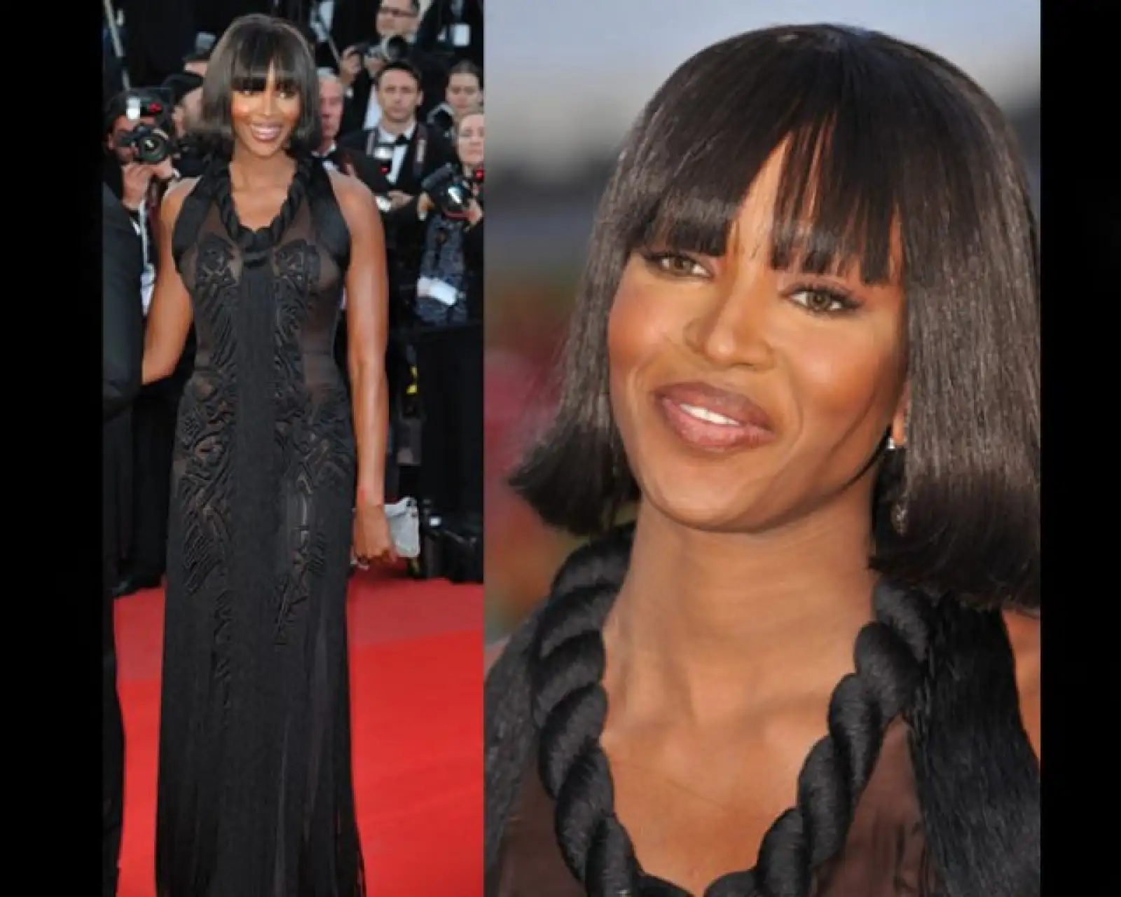 De negro, con transparencias y flecos, apareció muy sonriente la modelo Naomi Campbell.